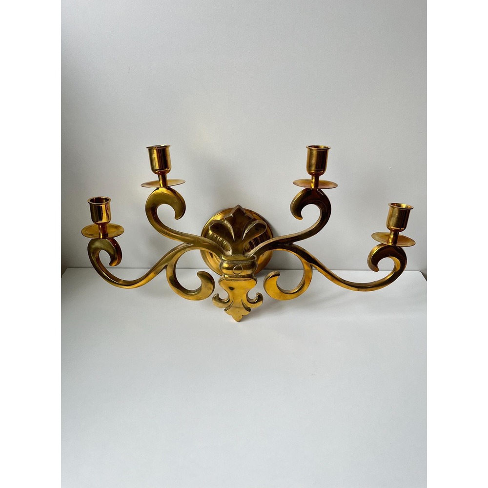 Vintage Heavy Solid Brass Candelabra 4 Arm Taper Candle Sconce Wall Mount